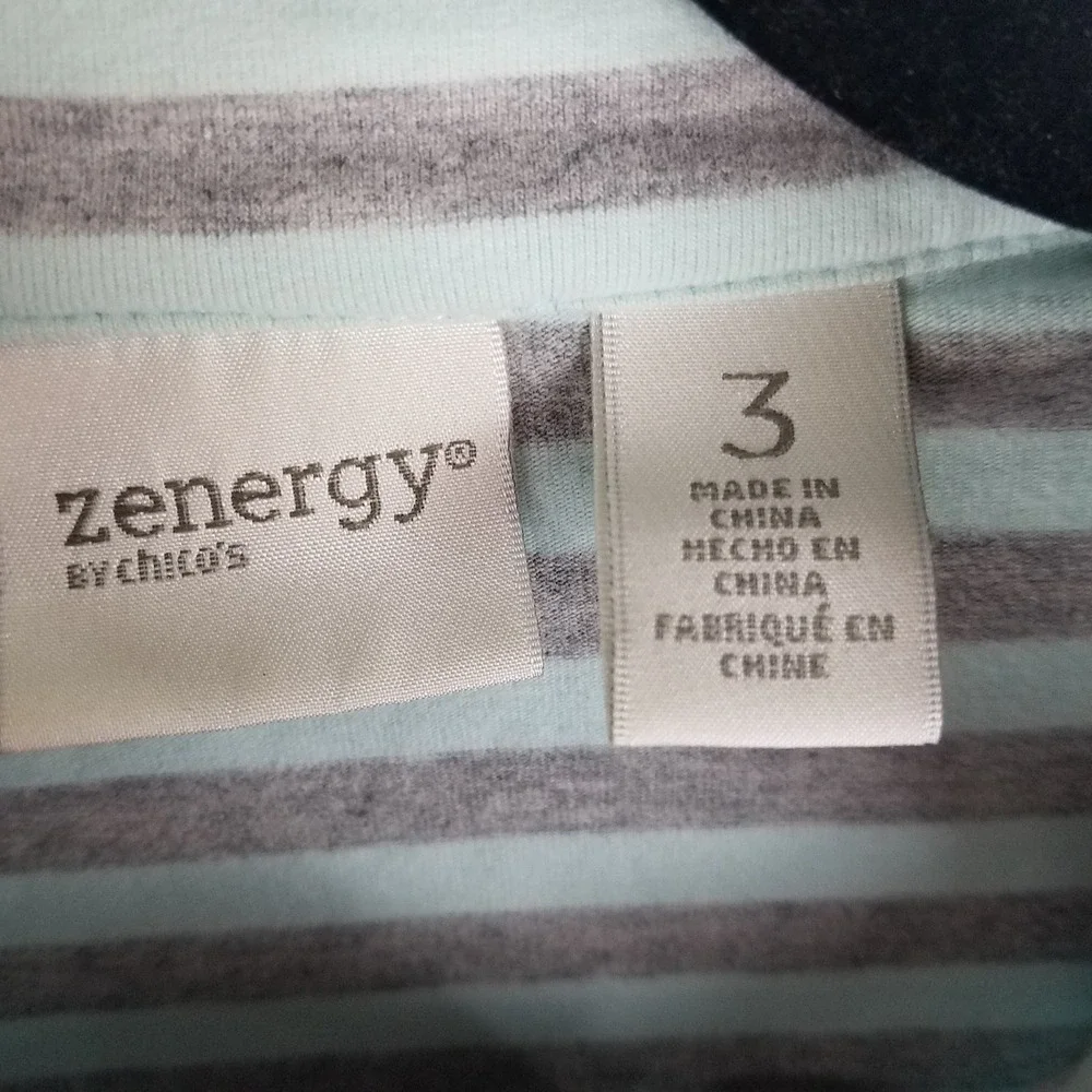 Chico's Zenergy Zip Jacket Women 3 XL Blue Grey Striped Rhinestone NWOT Athletic
